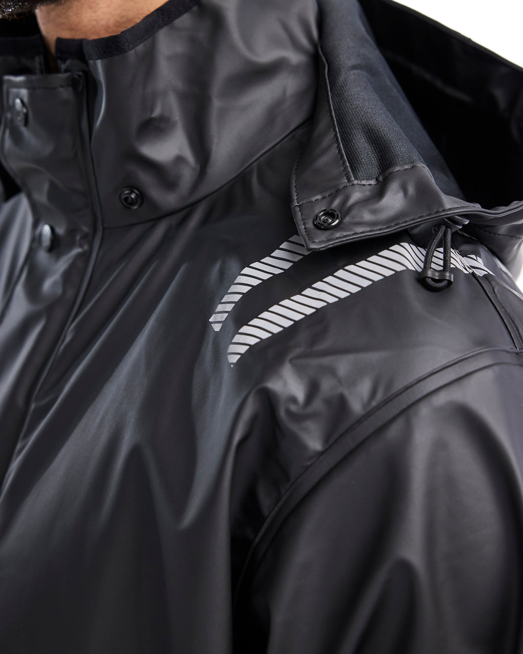 Hooded Rain Jacket with Reflective Details - Black