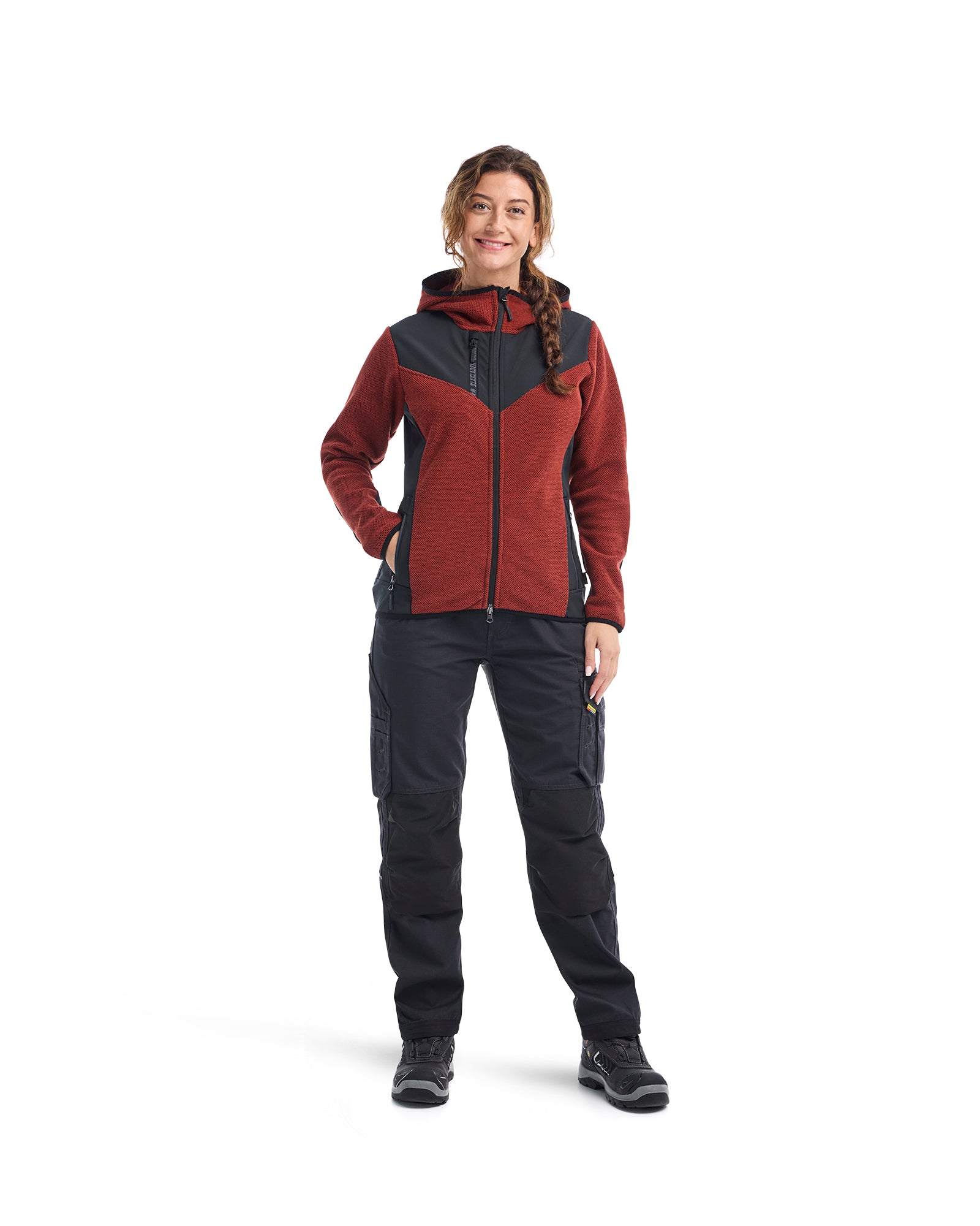 Women's Knitted Fleece Jacket - Burned Red/Black