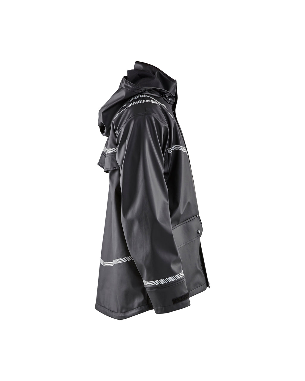 Hooded Rain Jacket with Reflective Details - Black