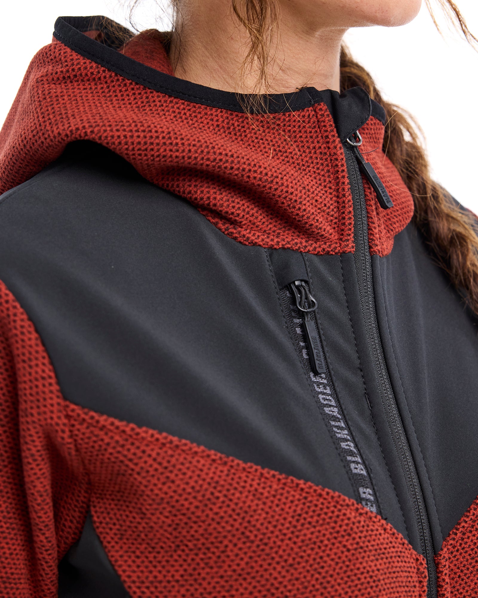 Women's Knitted Fleece Jacket - Burned Red/Black
