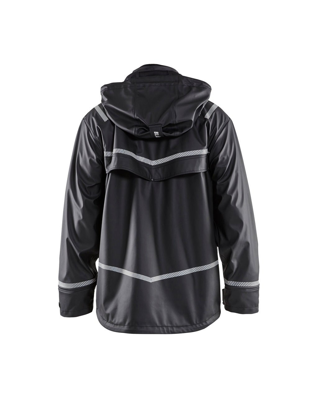 Hooded Rain Jacket with Reflective Details - Black