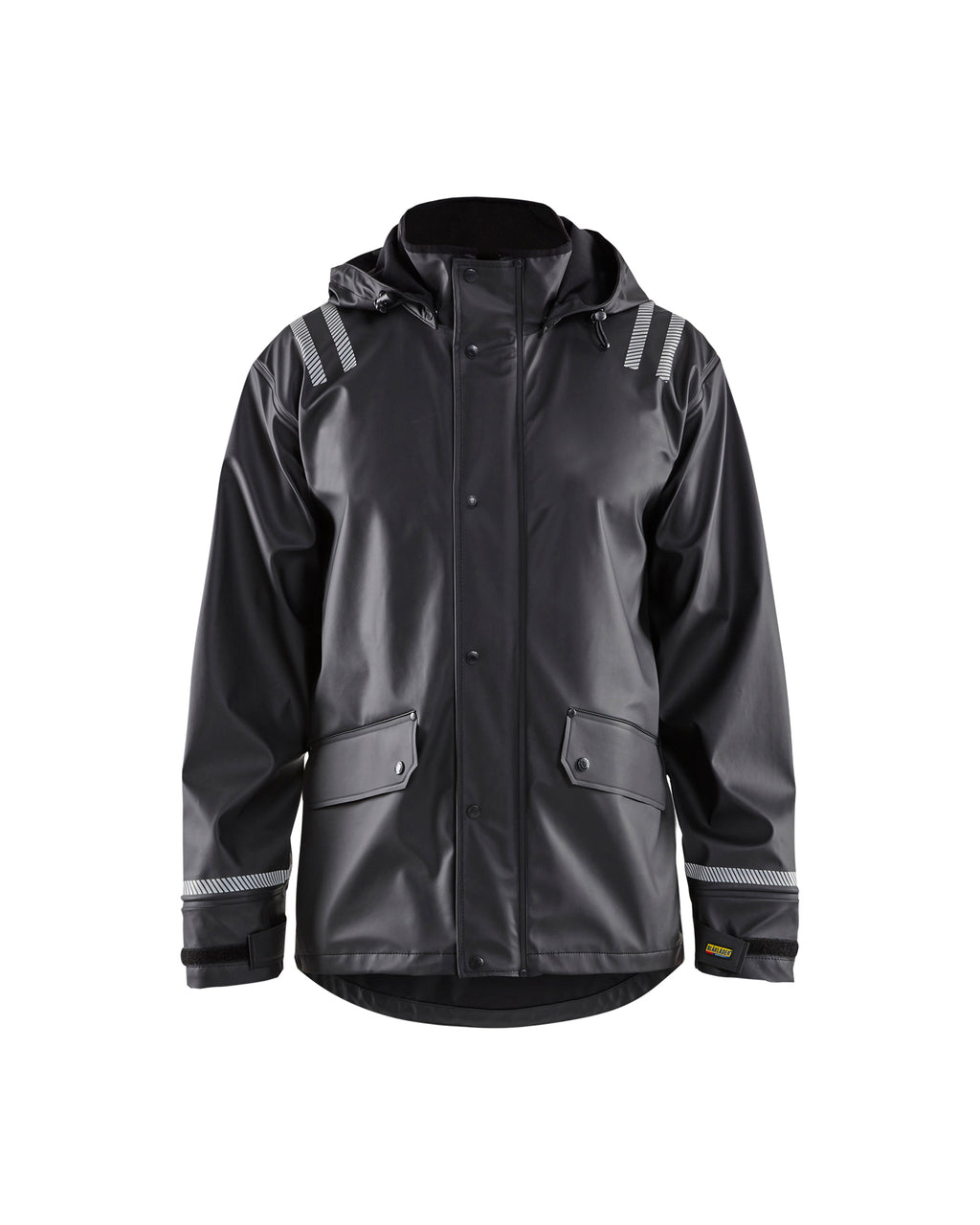 Hooded Rain Jacket with Reflective Details - Black